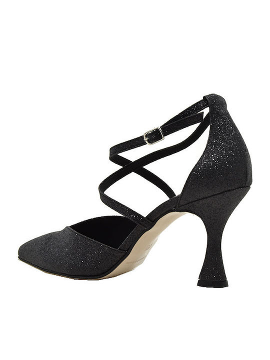 Black Glitter Heels with Strap