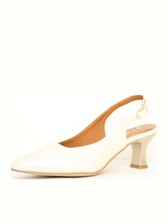 Leder Pumps mit mittelhohem Absatz Beige