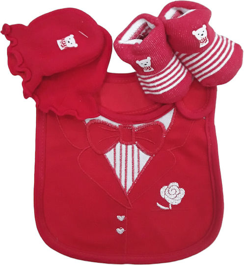 Bib Set Footprints Mittens Red 7110030