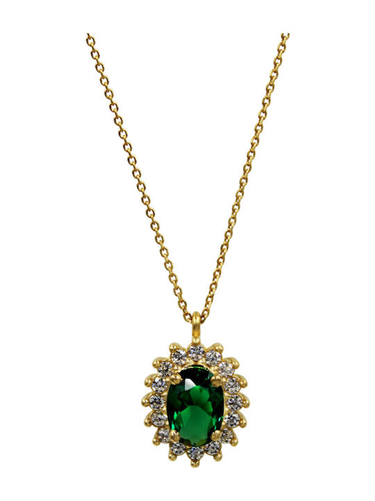 Roloi Kaliamanis Halskette Rosette aus Gold 14K mit Zirkon Grün