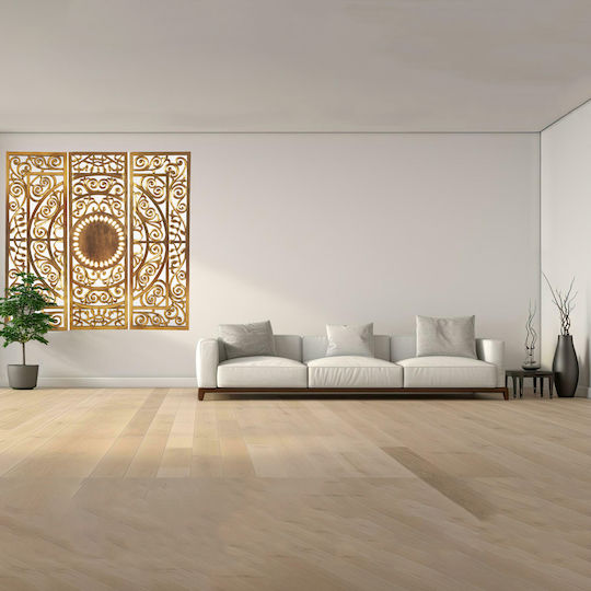 Artekko Mirroki Holz Gold Dreifaches Dekoratives Wandpaneel 160x53x4 cm 3 Stück 667-4009-a