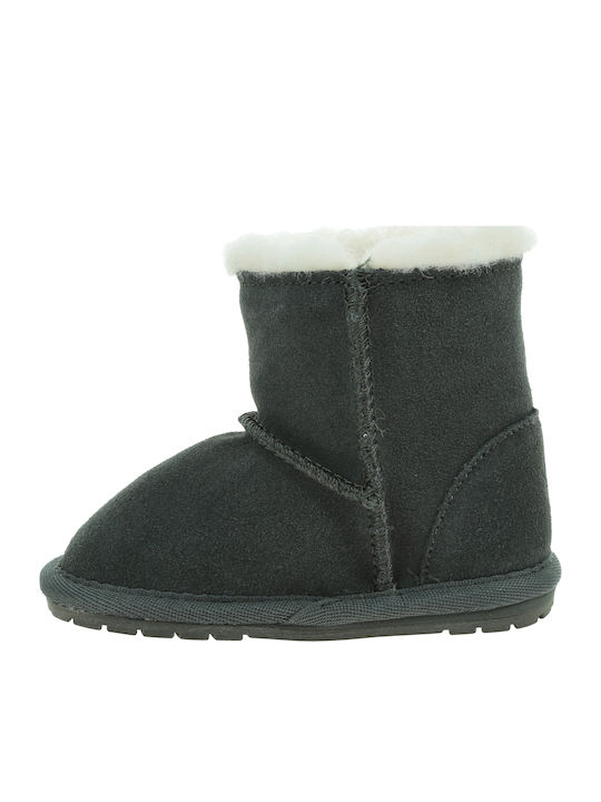 Emu Australia Suede Kinder-Schneestiefel mit Klettverschluss Charcoal