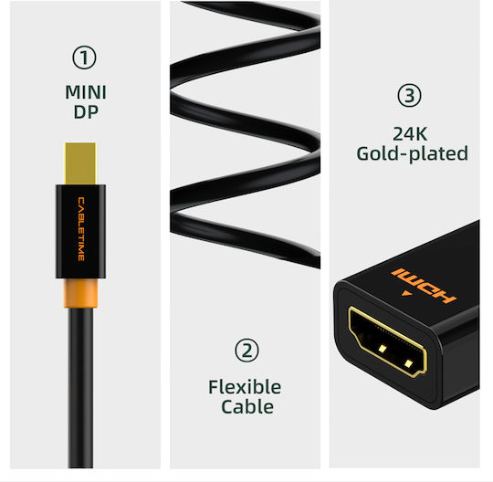 Cabletime Converter Mini DisplayPort Male To HDMI Female 10 Pieces CT-AV589-02G4K