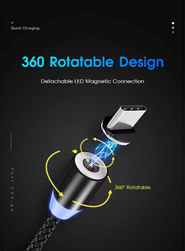 LED / Magnetic USB to Lightning / Type-C / micro USB Cable 1m (EV-9091)
