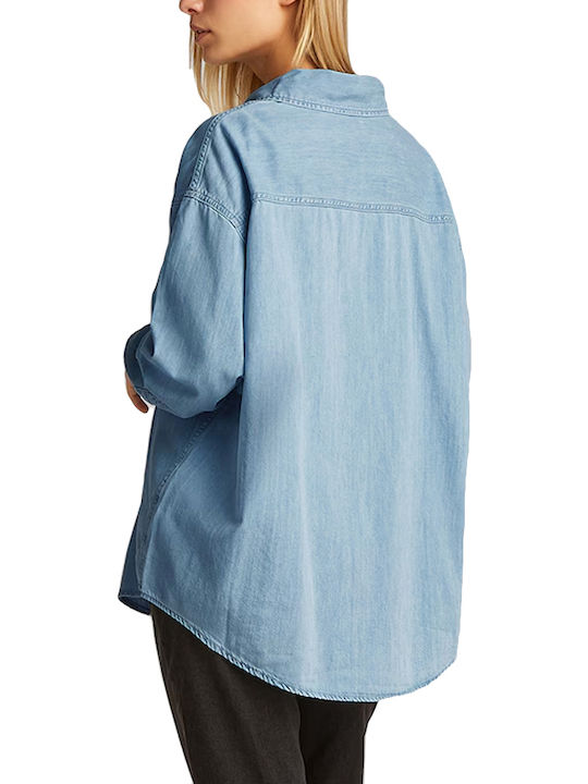 Langärmelig Damen Denim Hemd Blue