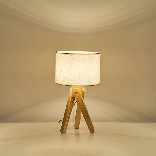 Eurolamp Wood Table Lamp for Socket E27 with Beige Shade and Base