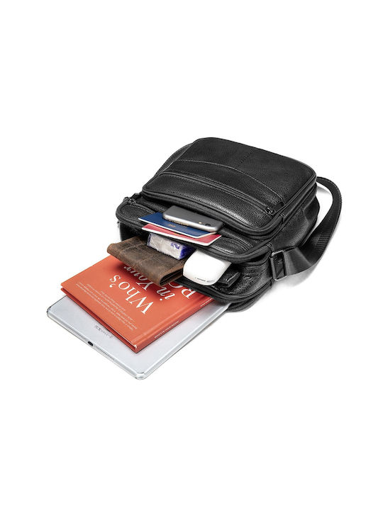 Leder Herrentasche Schulter / Crossbody Schwarz