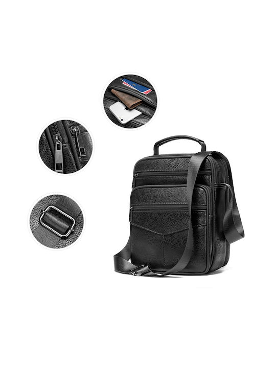 Leder Herrentasche Schulter / Crossbody Schwarz