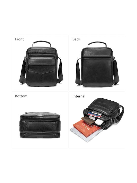 Leder Herrentasche Schulter / Crossbody Schwarz