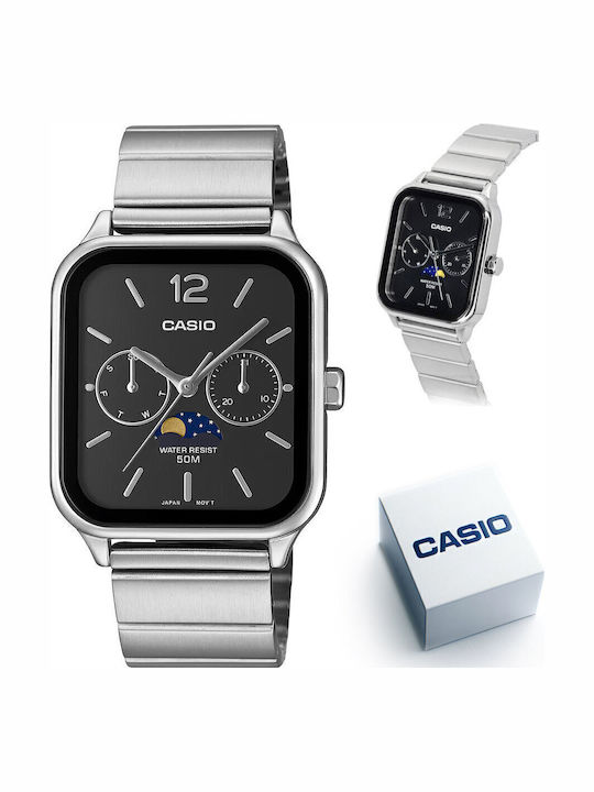 Casio Ανδρικό Ρολόι 34mm Χρονογράφος Μπαταρίας με Ασημί Μεταλλικό Μπρασελέ
