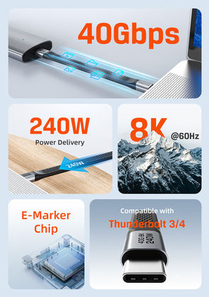 Cabletime Равен USB 2.0 Кабел USB-C Мъжки - USB-C 240W PD Черен 0.15m CT-FU4-AG