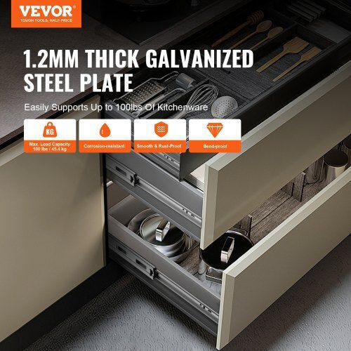 Vevor 10 Pairs Drawer Slides 609.6mm Side Mount Heavy Duty Soft Close 100lbs Load Czcjctdg100l9kg10v0