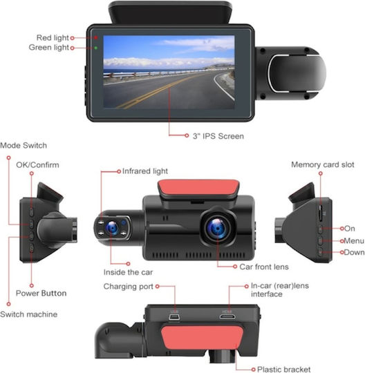 Dual Dash Camera Dvr Rohs Safetyfirst 1980x1080p Hd Resolution 150° Wide View Angle Night Vision Waterproof G-sensor Motion Sensor Loop Recording Universal