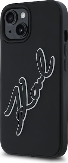 Karl Lagerfeld 3d Rubber Signature Umschlag Rückseite Silikon Schwarz (iPhone 15)