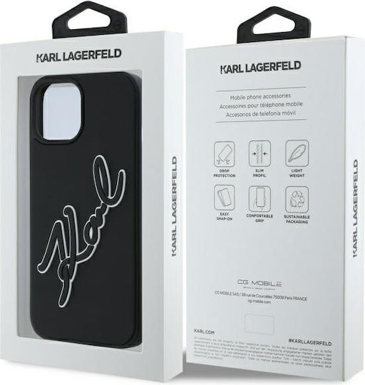 Karl Lagerfeld 3d Rubber Signature Umschlag Rückseite Silikon Schwarz (iPhone 15)