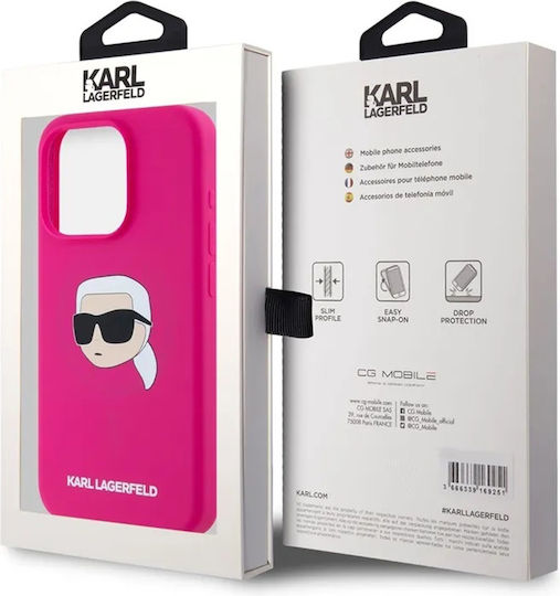 Karl Lagerfeld Karl Head Umschlag Rückseite Silikon Fuchsie (iPhone 15)