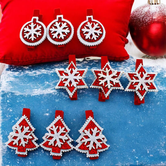 Decorative Red Snowflake Pegs 3pcs 1epx2077