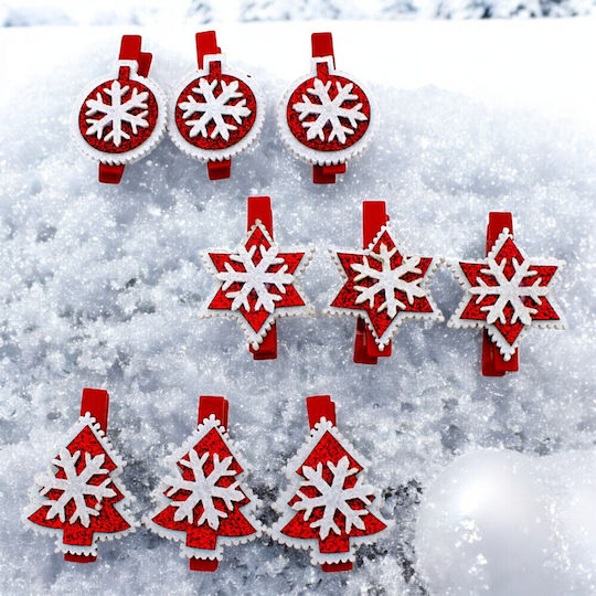 Decorative Red Snowflake Pegs 3pcs 1epx2077