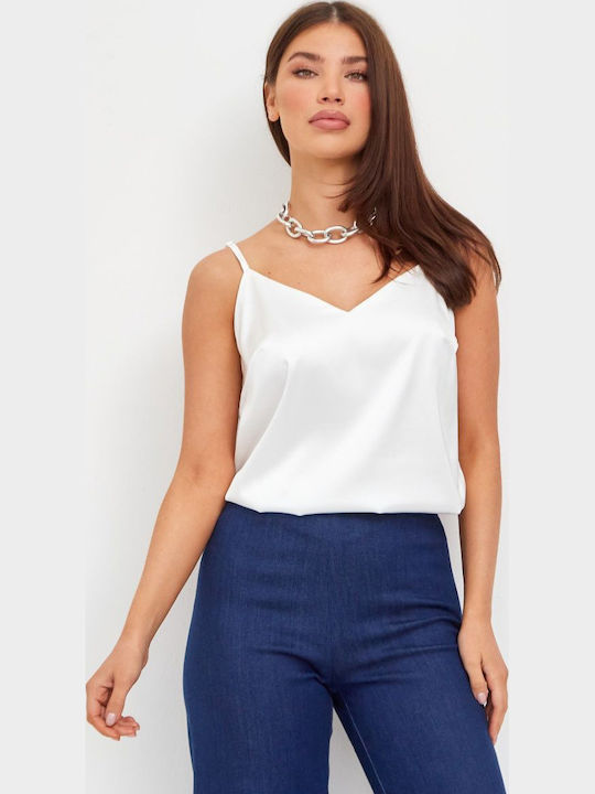 Undershirt Women's Crop Top Satin with Straps White