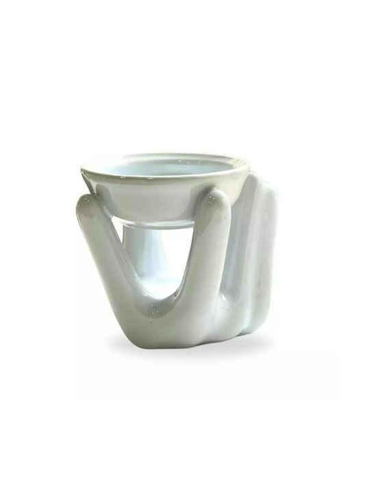 Arzător Ceramic Aromatic pentru Uleiuri Esențiale Mâini Deschise Alb 10cm