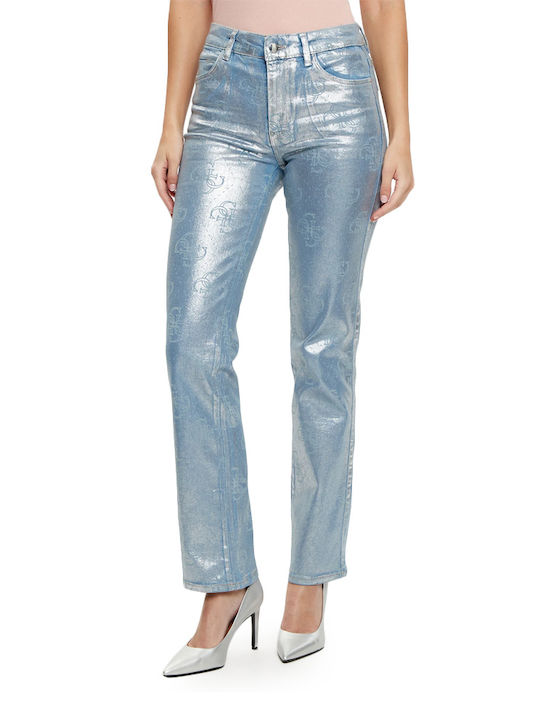 Guess Women's Jean Trousers in Straight Line Ασημί-μπλε