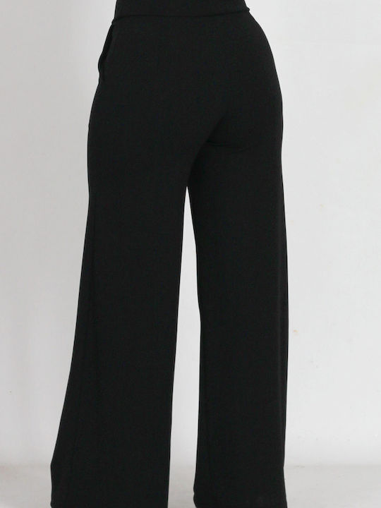 Boutique Women's Fabric Trousers with Elastic in Regular Fit Black