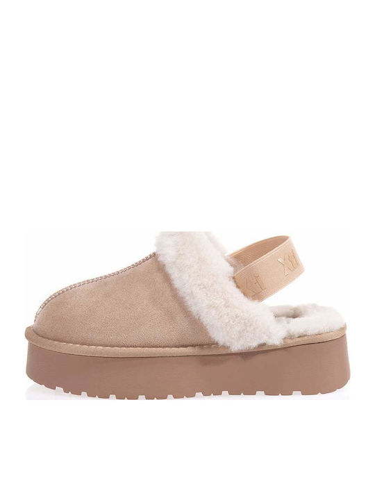 Winter Women's Slippers with Fur Beige