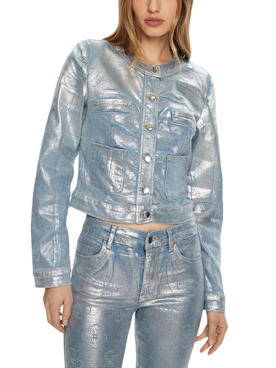 Guess Denim Jacket Silver-blue