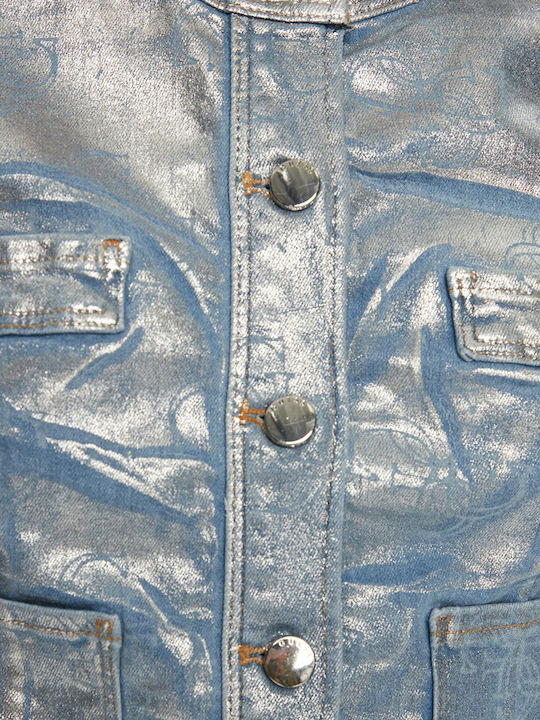 Lang Damen Jeansjacke Silver-blue
