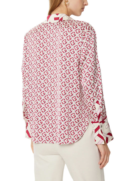 Women's Satin Long Sleeve Shirt Ecru, Red, Pink