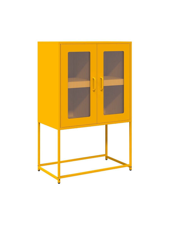 Floor-standing Living Room Display Cabinet made of Metal with Glass Mustard 68x39x107cm