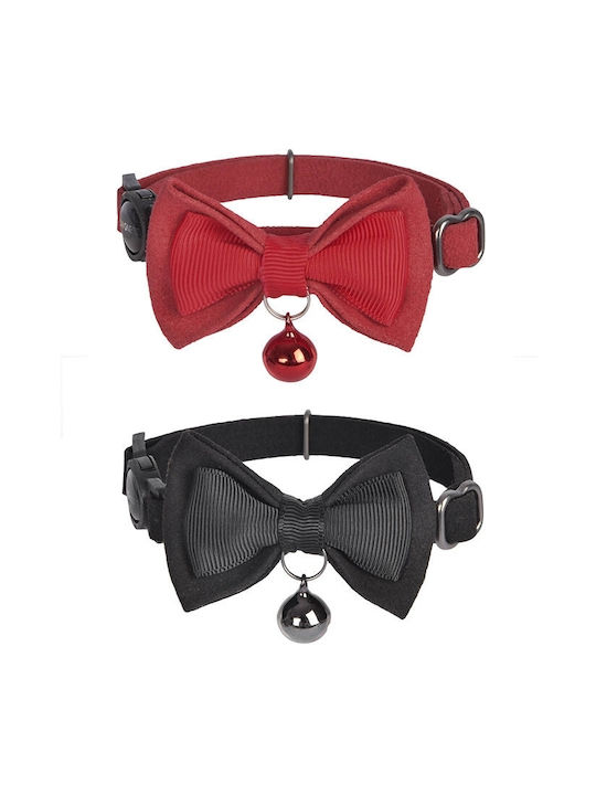 Collar Set Dogness Cats 2 Pcs Genuine Leather Red Fiber Black Collar Red