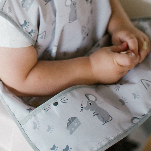 Babyono Baby Bib Waterproof Plastic Coverall with Hoop & Loop Fastener & Pocket Mouse for 6 Months+