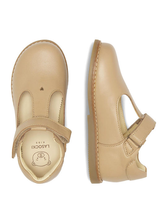 Παιδικές Μπαλαρίνες mit Bügel- und Schleifenverschluss Leder Beige