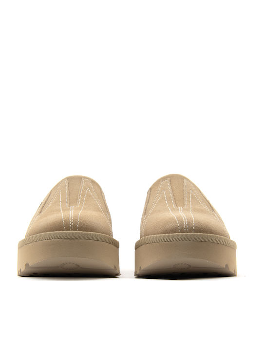 New Heights Sunwave Clogs Suede Mules με Χοντρό Ψηλό Τακούνι σε Μπεζ Χρώμα