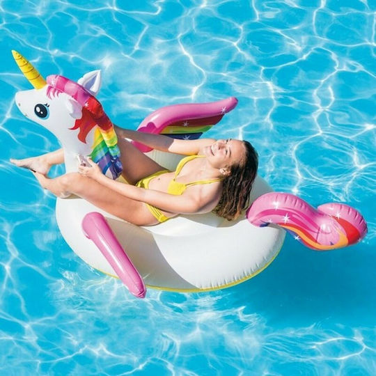 Intex Kid's Inflatable Ride On Sea Unicorn with Handles White 201x140cm
