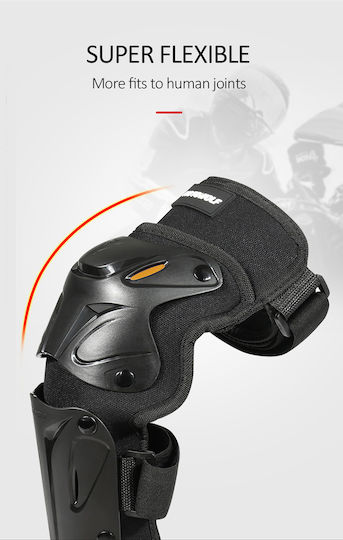 Motorrad Knie- und Ellbogenschützer Set Verstellbarer Klettverschluss Schnellverschluss Belüftet CE-zertifizierte Schalenprotektoren Modell 1010 Lang Motowolf