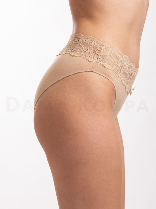 Hochtailliert Damen Slip Nahtlos mit Spitze Beige