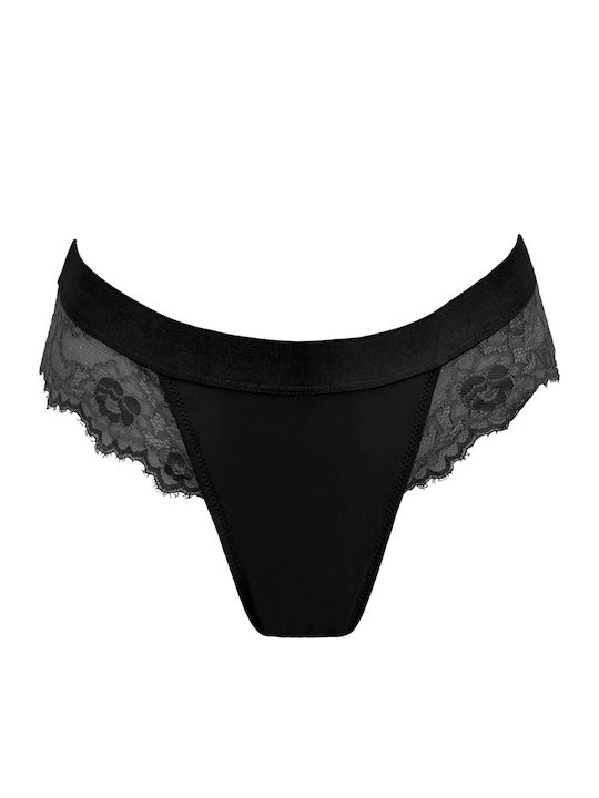 Damen Slip Nahtlos mit Spitze Schwarz