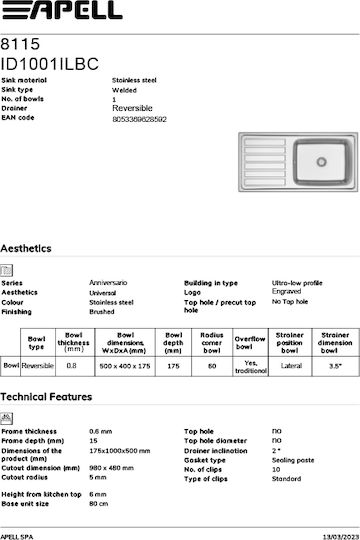 Apell 8115-110 Ένθετος από Συνθετικό Γρανίτη Μ100xΠ50cm Ασημί