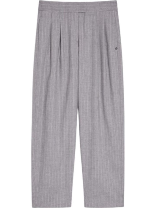 Women's Fabric Trousers Striped Light Grey