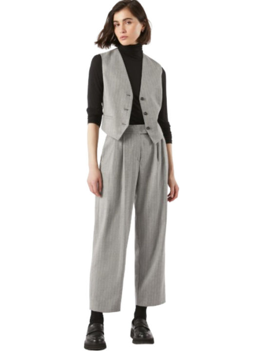 Women's Fabric Trousers Striped Light Grey