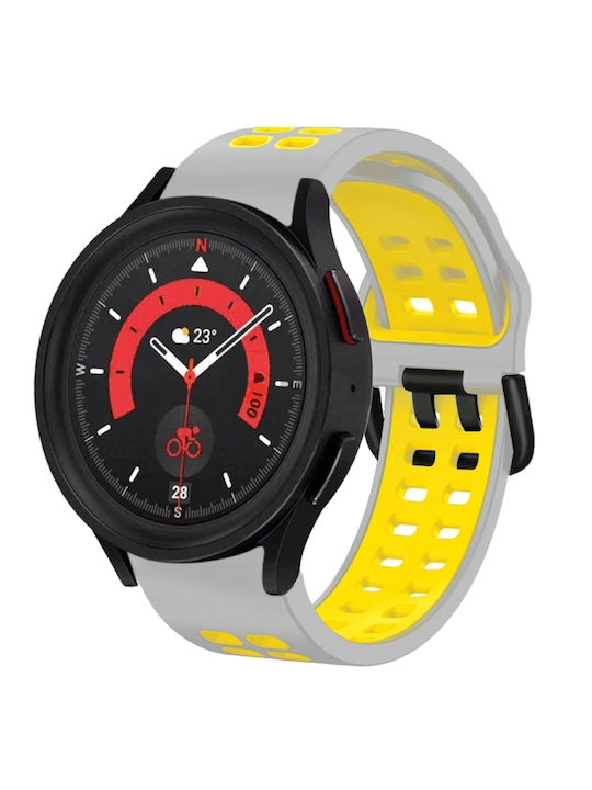 Samsung Galaxy Watch 4 44mm 20mm Breathable Silicone Watch Band Two-Tone Gray+Yellow