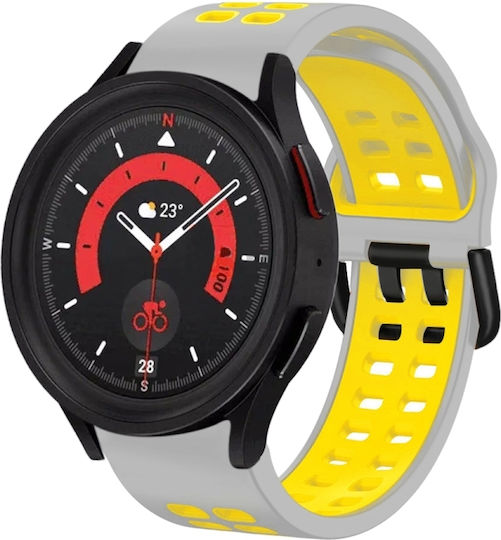 Samsung Galaxy Watch 4 44mm 20mm Breathable Silicone Watch Band Two-Tone Gray+Yellow