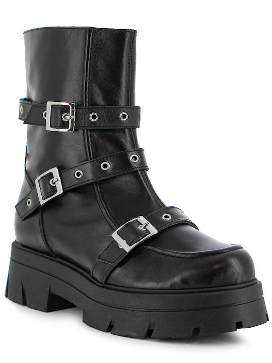 Leather Women's Ankle Boots with Medium Heel Black