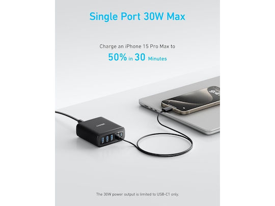 Anker Anker Βάση Φόρτισης με 3 Θύρες USB-A και 3 Θύρες USB-C και Καλώδιο USB-C 112W Stromlieferung / Schnellladetechnologie σε Schwarz Farbe (A2154G11)