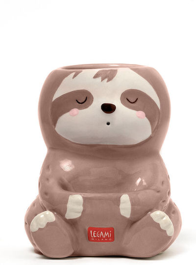 Ceramic Pencil Holder Desk Friends in Brown Color 1pcs 10.4x10.8x9.2cm