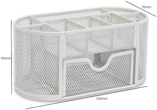 Metallic Desk Organizer in White Color 1pcs 22x11x10.5cm