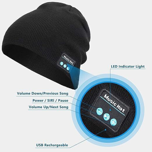 Miserwe Beanie Unisex Σκούφος Με Ακουστικά Πλεκτός σε Μαύρο χρώμα