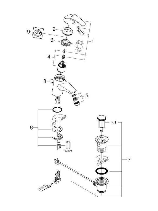 Grohe Eurosmart Mixing Sink Faucet Silver